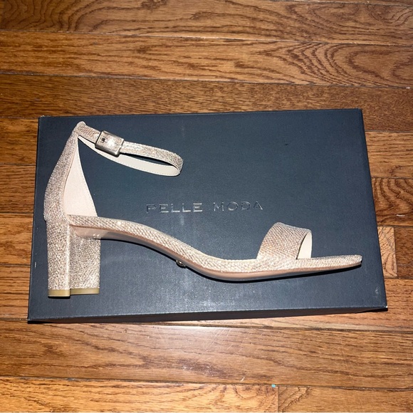 Pelle Moda Monroe Sandals Platinum Gold Glitter Women’s Size 8 Curved High Heel - Picture 4 of 13